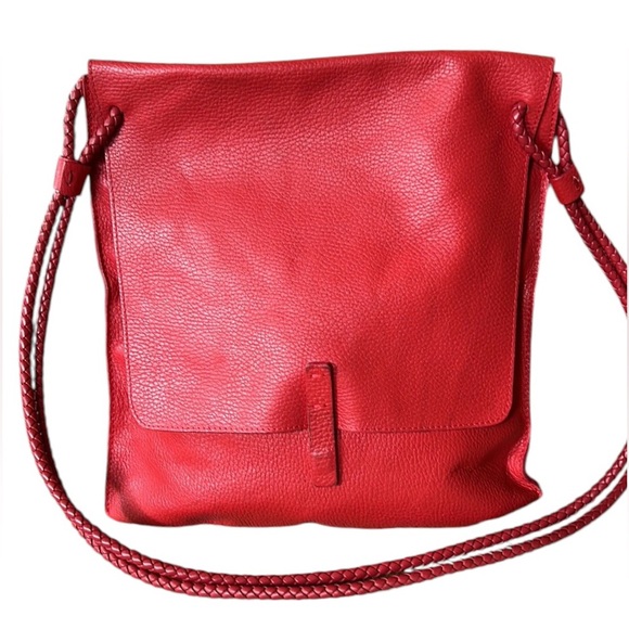 Falor Le Borse Italian Red Pebbled Leather Envelope Shoulder Bag Hobo Satchel - Picture 3 of 16